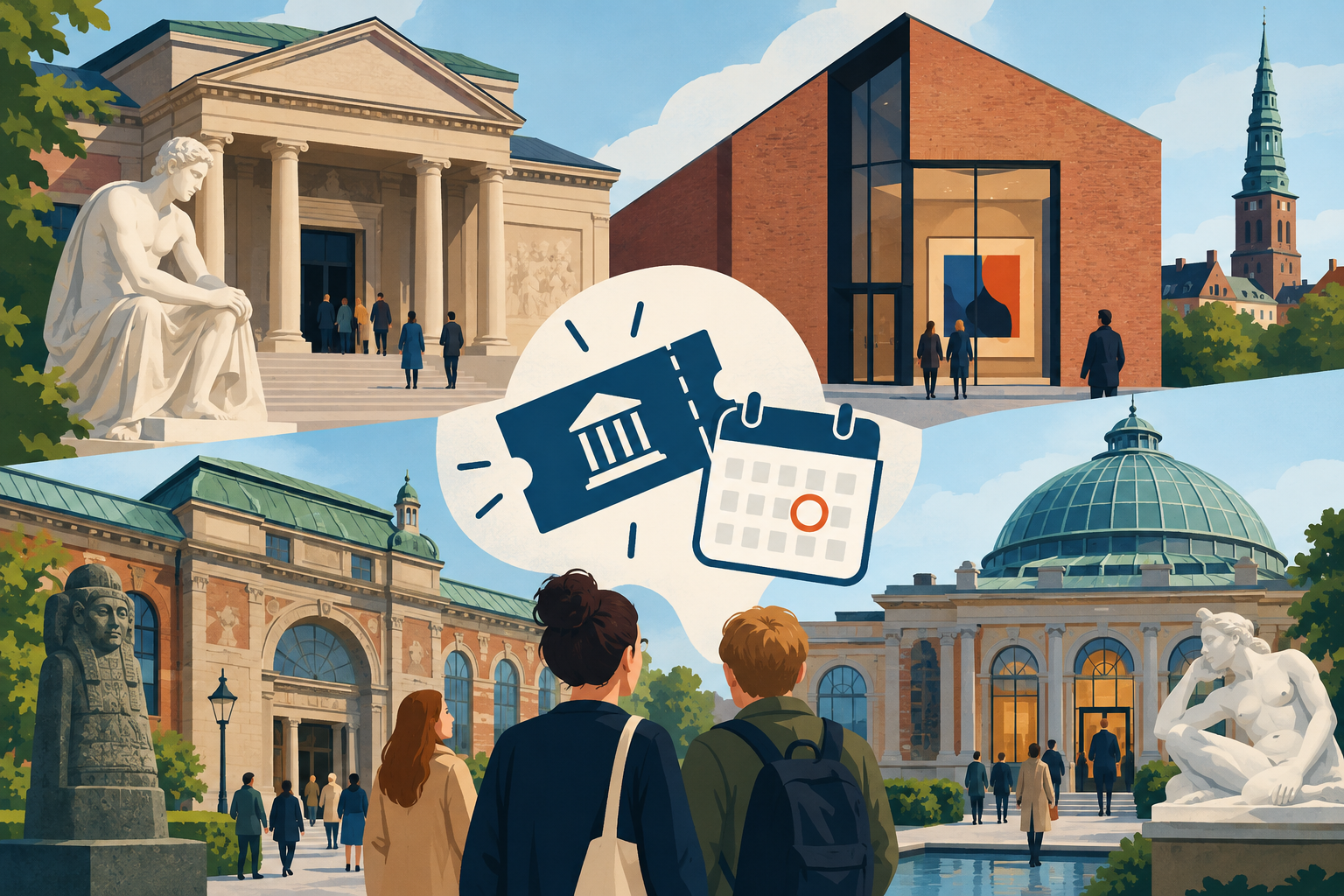 AI-genereret redaktionel illustration til artiklen: Fire københavnske museer tilbyder gratis adgang sidste onsdag i måneden