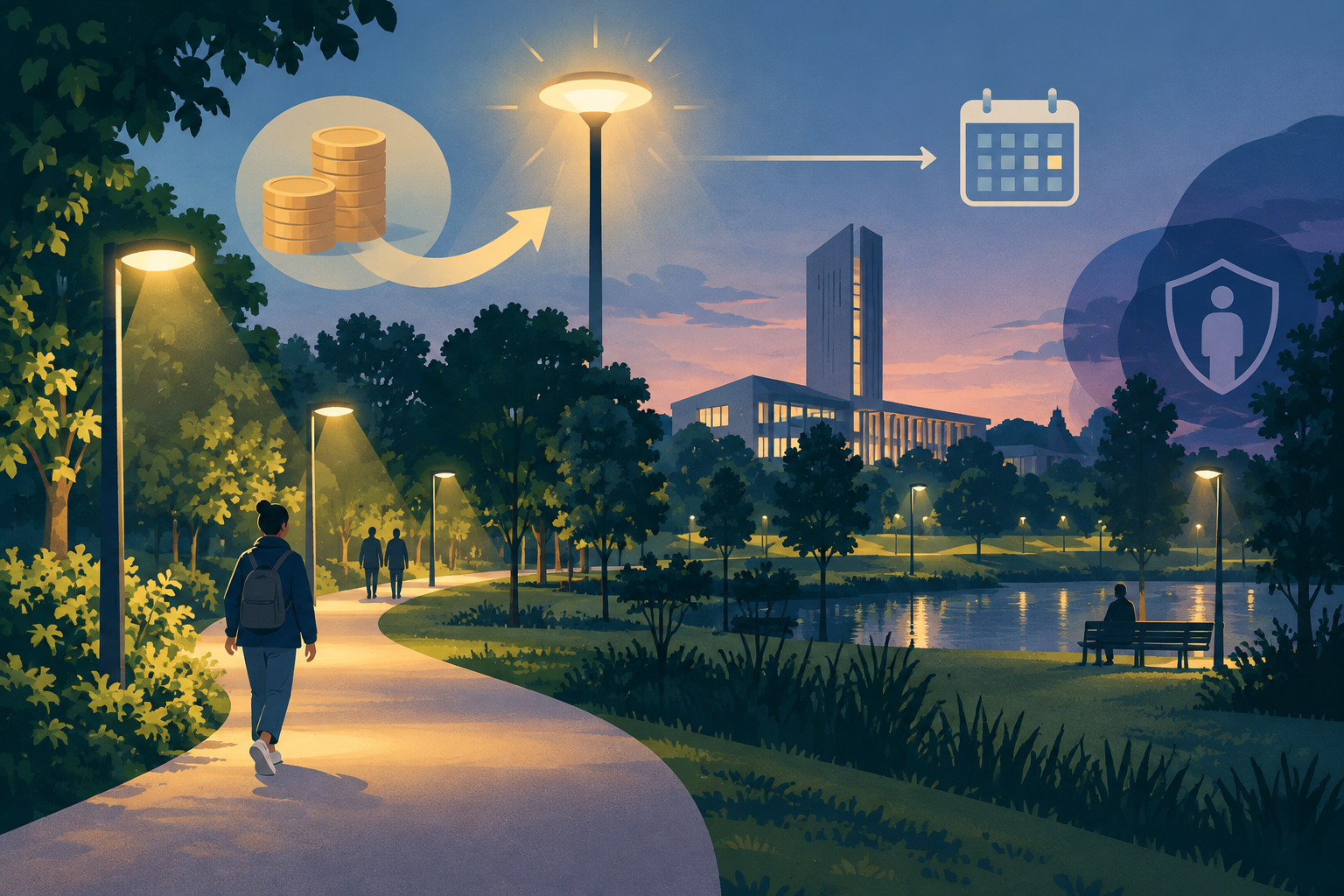 AI-genereret redaktionel illustration til artiklen: 13 millioner kroner skal give lys til to parker i Aarhus