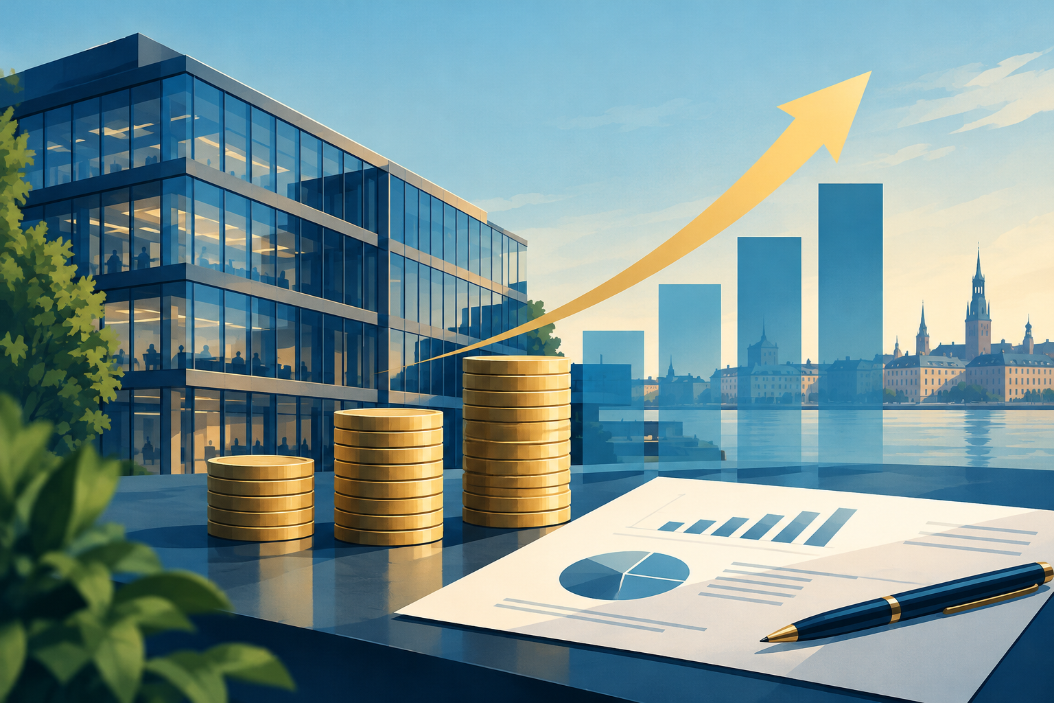 AI-genereret redaktionel illustration til artiklen: Danske Bank tjener 18,3 milliarder kroner på ni måneder
