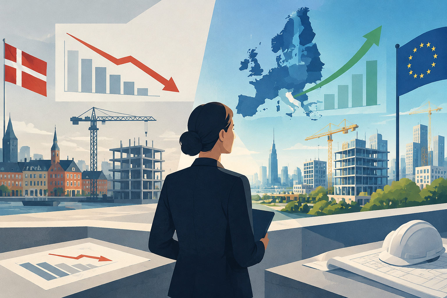 AI-genereret redaktionel illustration til artiklen: Sweco melder om lavere dansk aktivitet trods stærkt europæisk kvartal