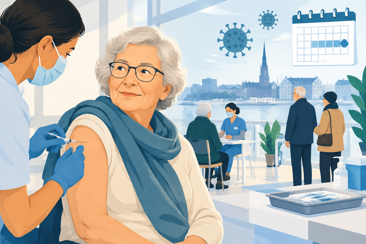 AI-genereret redaktionel illustration til artiklen: Ny vaccinationssæson starter i Region Hovedstaden med fokus på ældre og sårbare