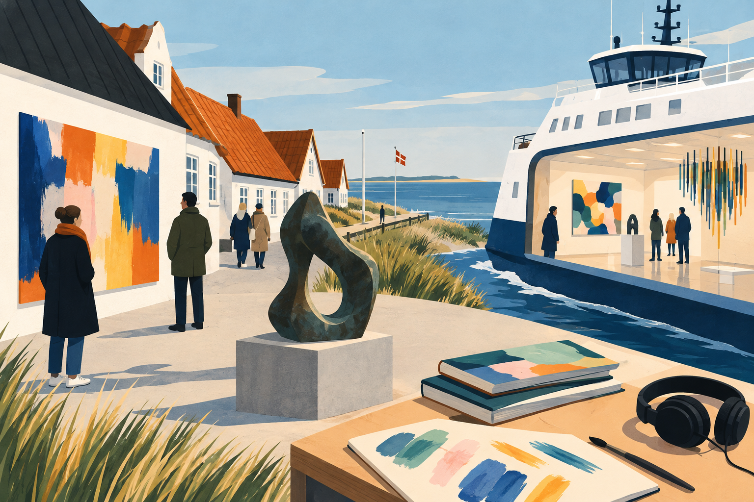 AI-genereret redaktionel illustration til artiklen: Fanø Biennale 2026 sluttede den 25. oktober med gratis samtidskunst i Sønderho