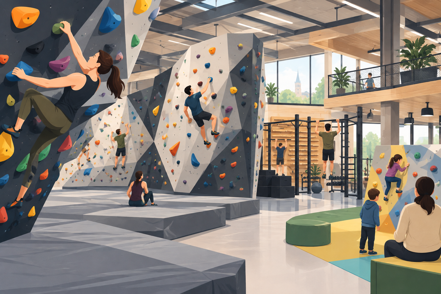 AI-genereret redaktionel illustration til artiklen: Boulders åbner ny klatrehal på 1.500 m² i Rosengårdcentret i Odense i 2027