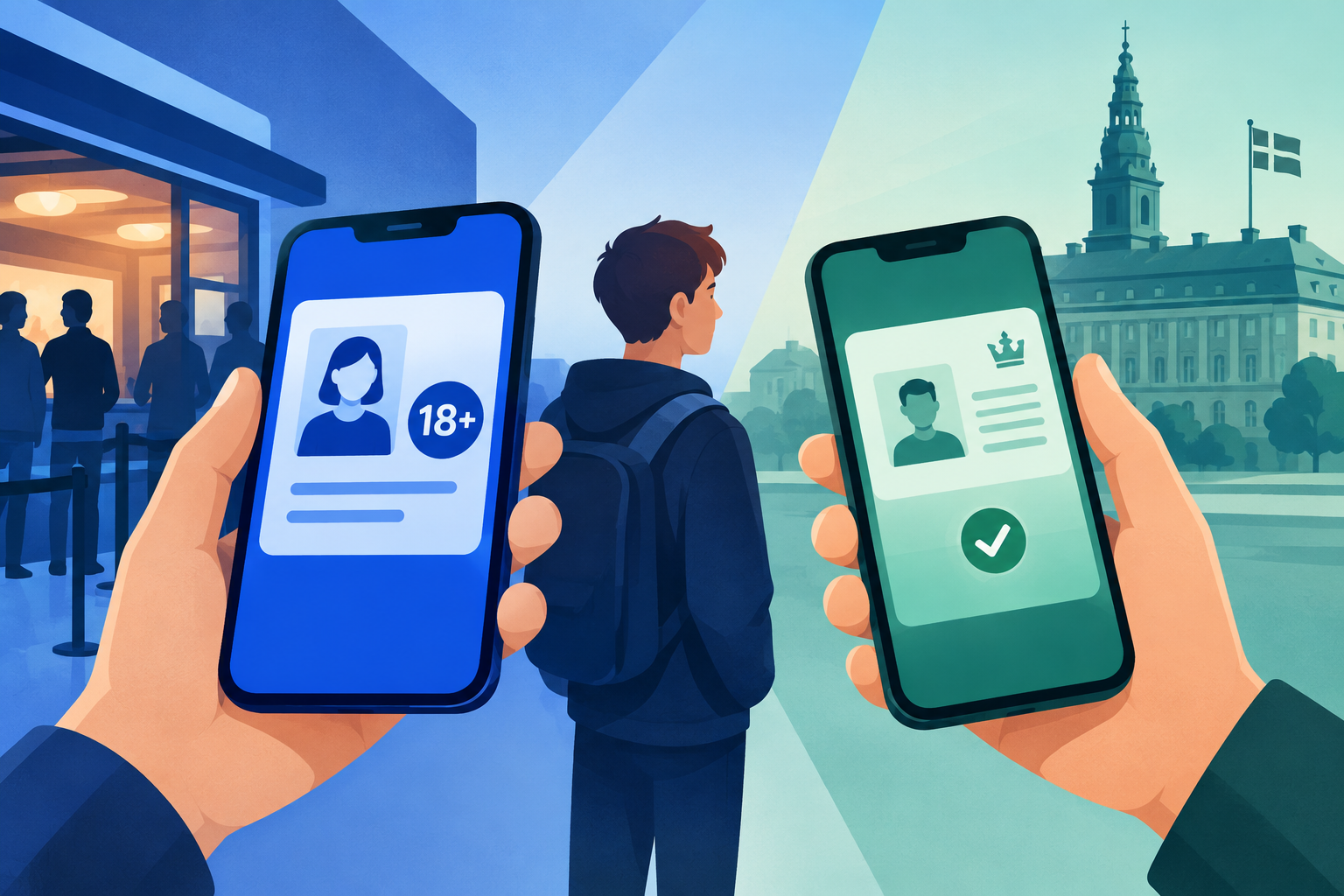 AI-genereret redaktionel illustration til artiklen: MobilePay lancerer aldersbevis: Staten har allerede alternativet AltID