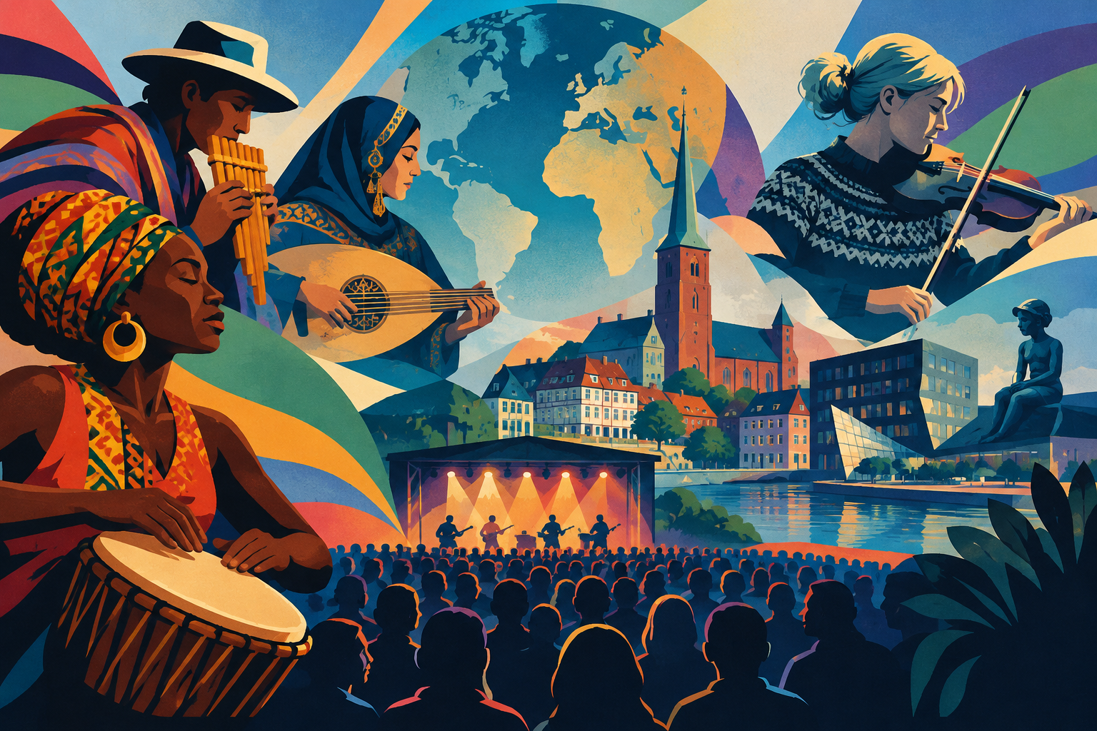 AI-genereret redaktionel illustration til artiklen: Resonator Festival 2026 byder på musik fra flere kontinenter i Odense