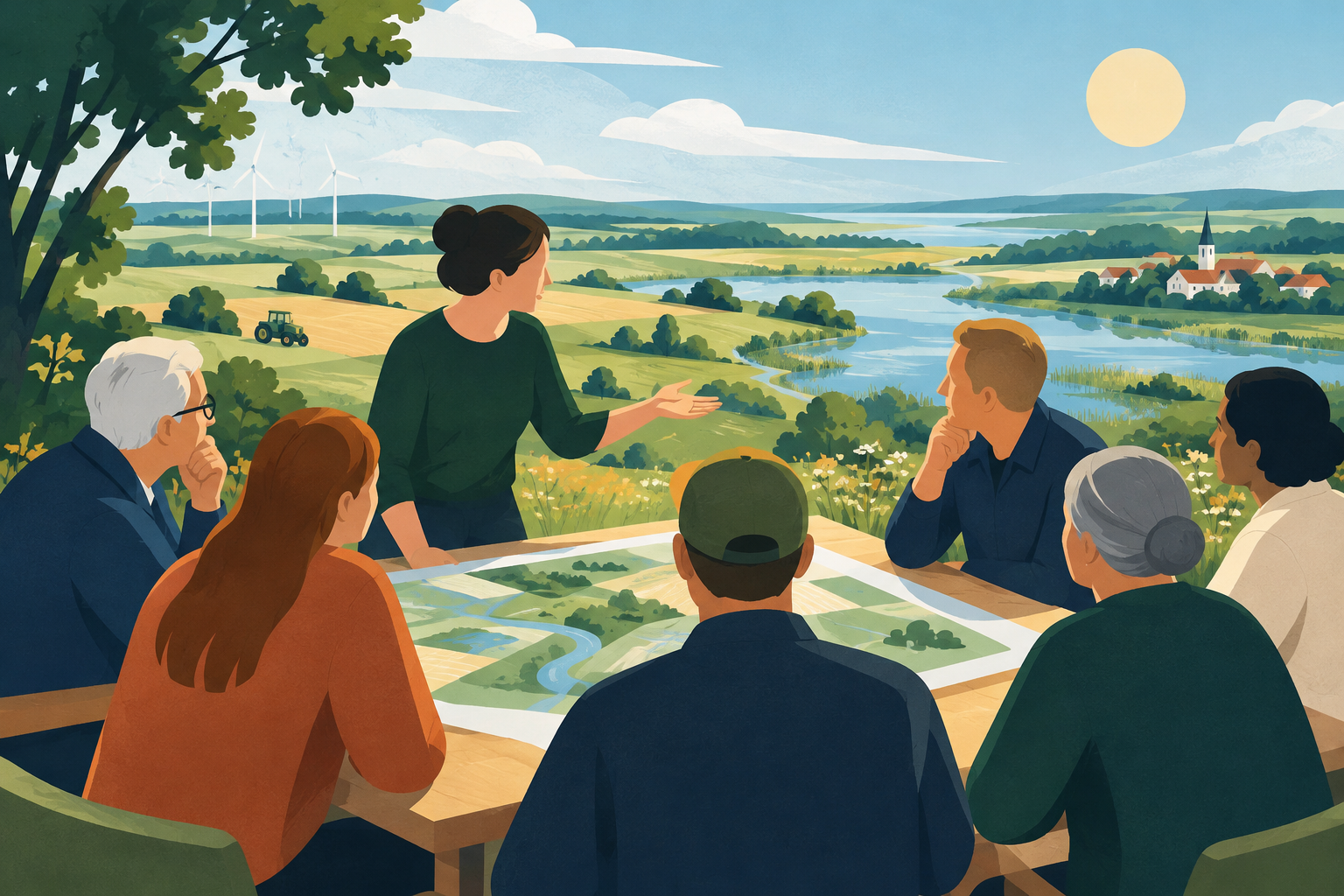 AI-genereret redaktionel illustration til artiklen: Ny national indsats skal involvere borgere i Grøn Trepart