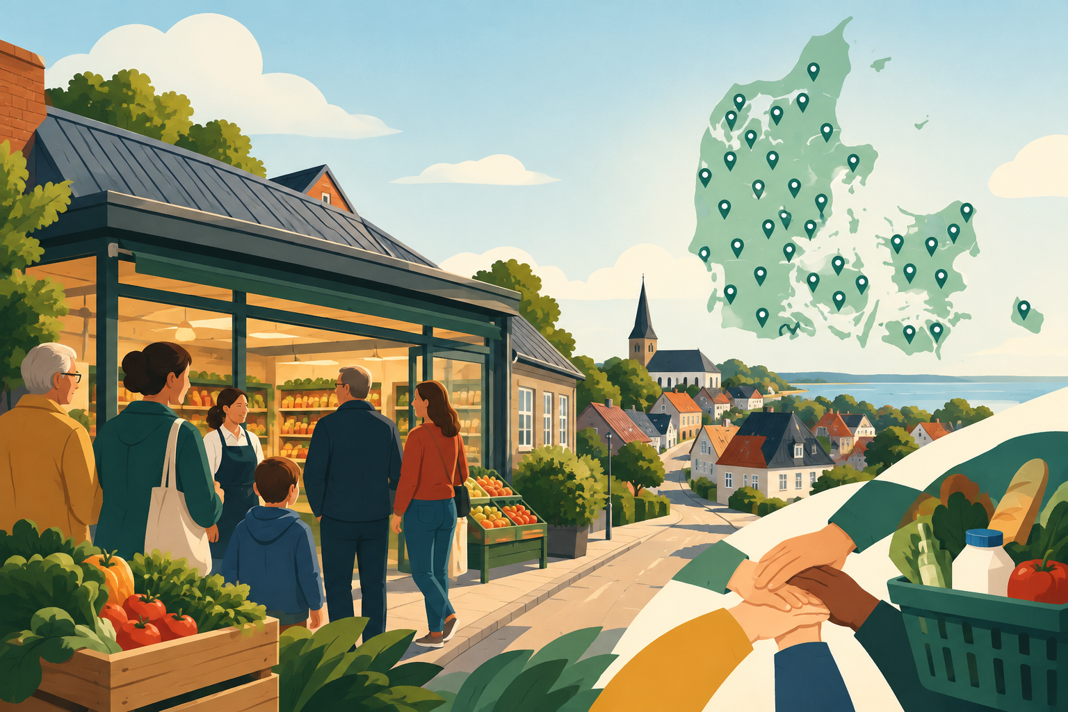 AI-genereret redaktionel illustration til artiklen: Dagrofa ser potentiale for dagligvarebutikker i omkring 50 mindre byer