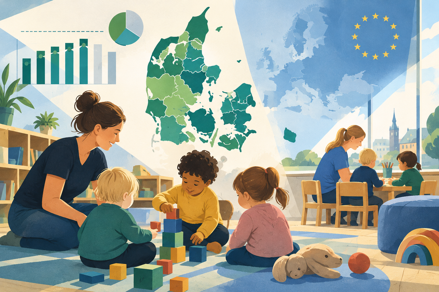 AI-genereret redaktionel illustration til artiklen: Flertallet af danske regioner når EU's førskolemål