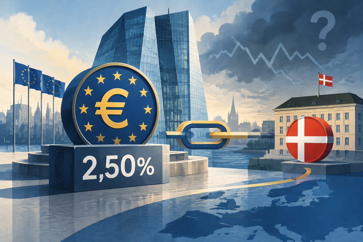 AI-genereret redaktionel illustration til artiklen: ECB fastholder renten og peger på fortsat usikkerhed