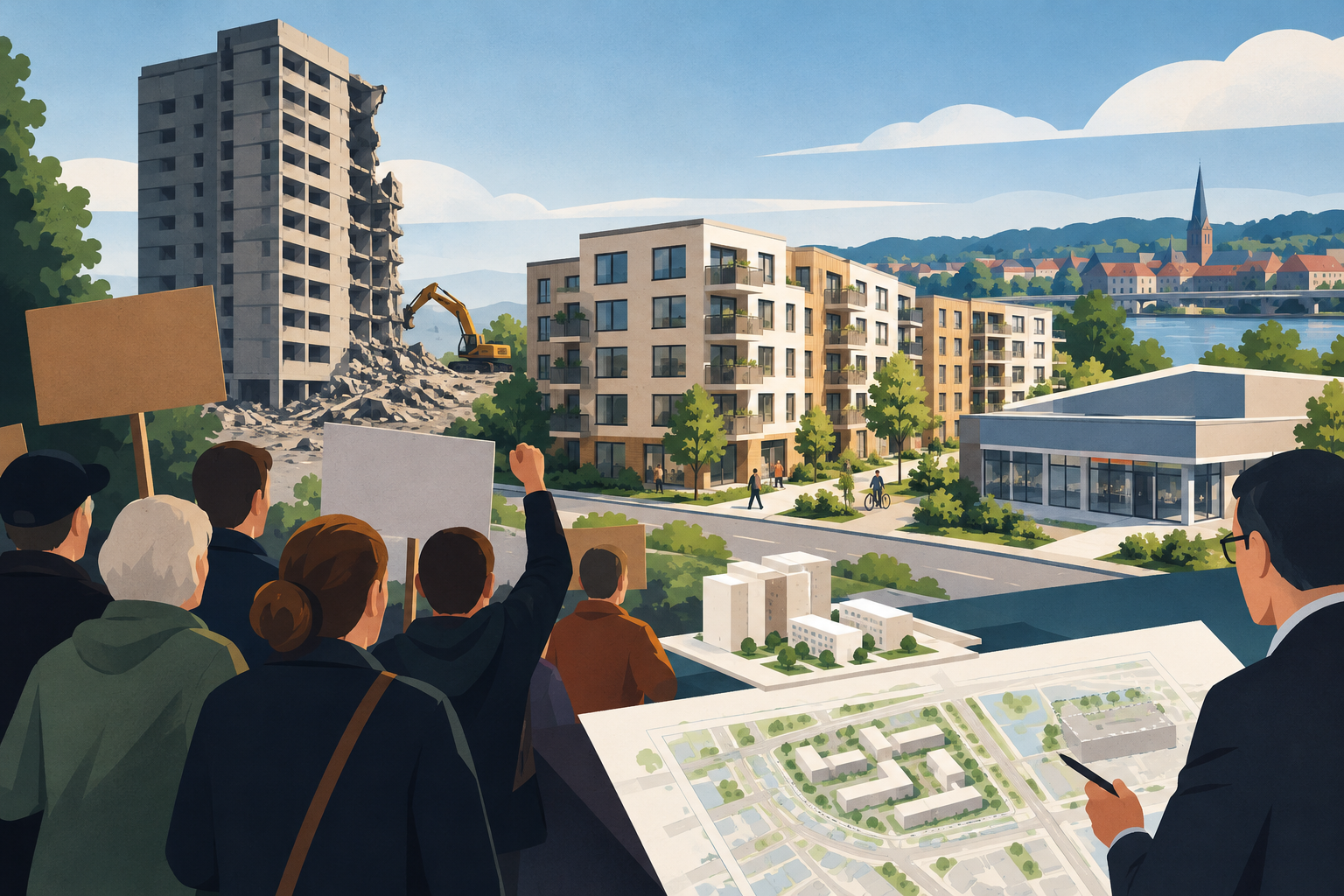 AI-genereret redaktionel illustration til artiklen: Kolding åbner for 124 nye boliger trods lokal modstand