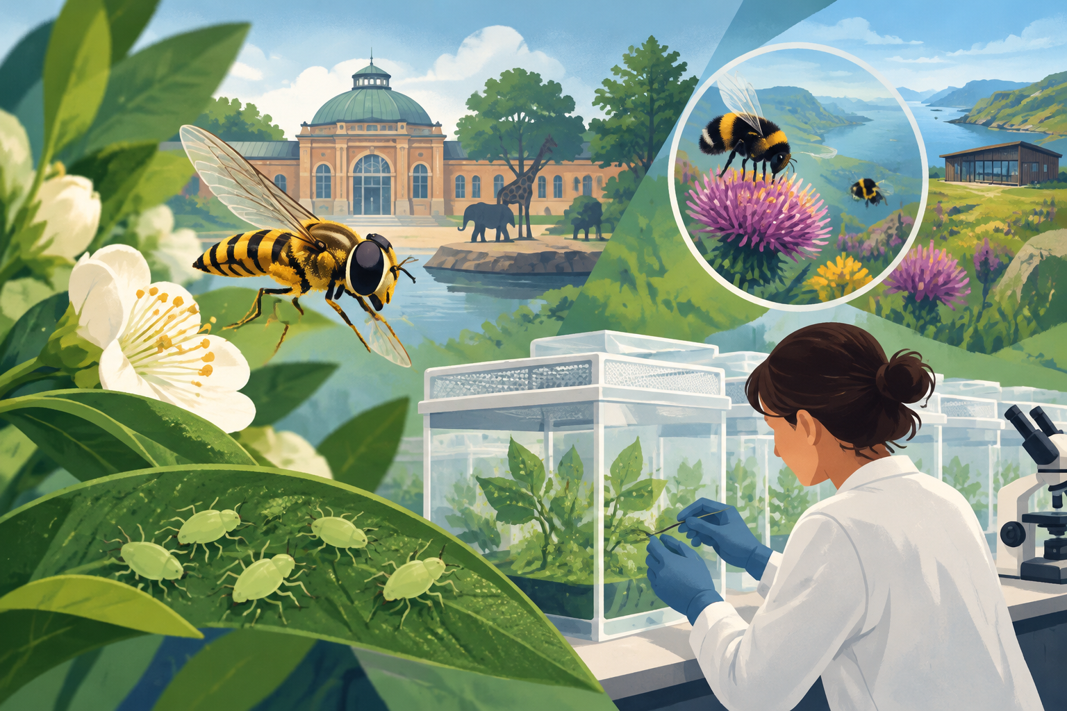 AI-genereret redaktionel illustration til artiklen: Københavns ZOO vil opdrætte bladlus til forsøg med svirrefluer