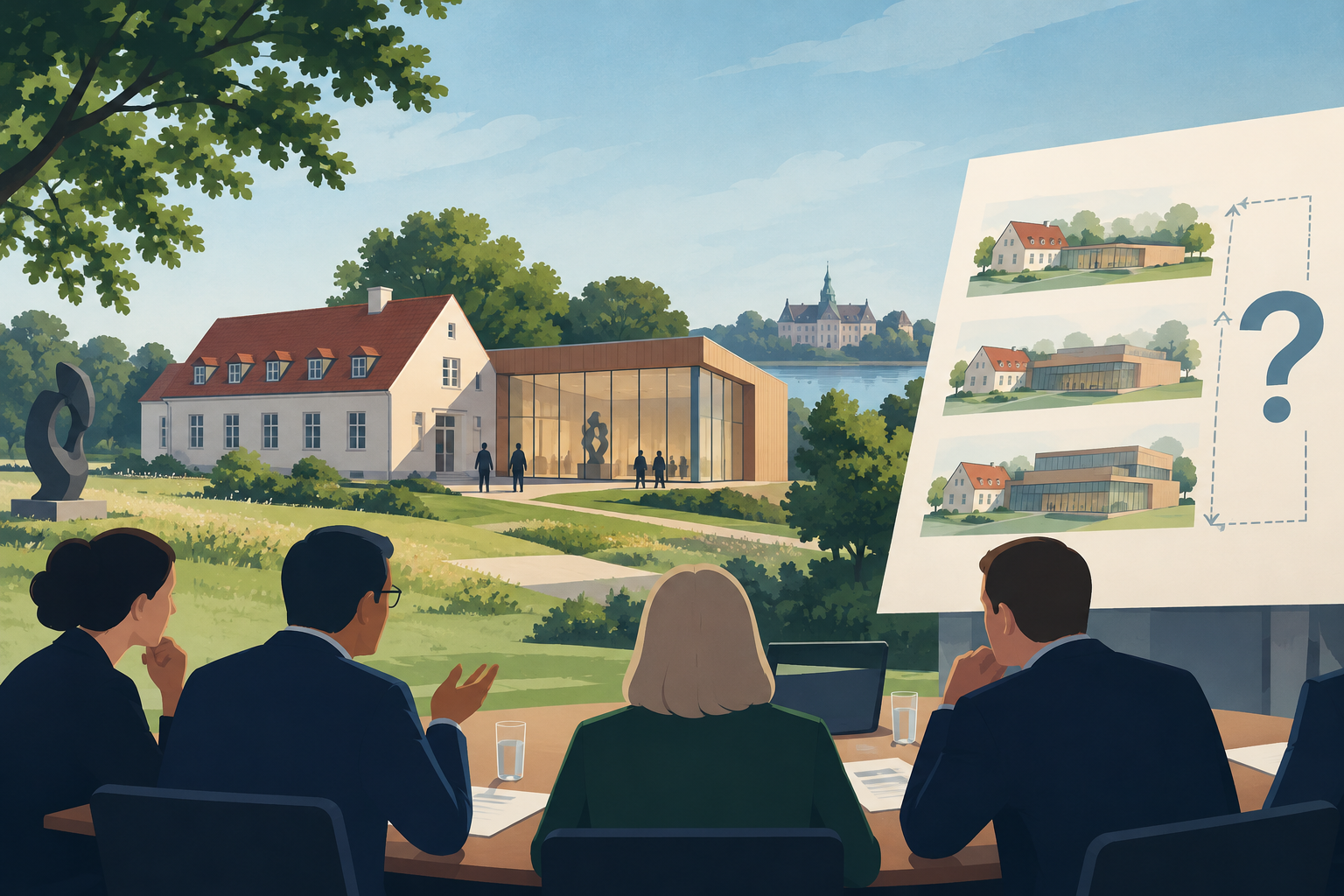 AI-genereret redaktionel illustration til artiklen: Plan om kunstmuseum i Fredensborg skal igen drøftes politisk