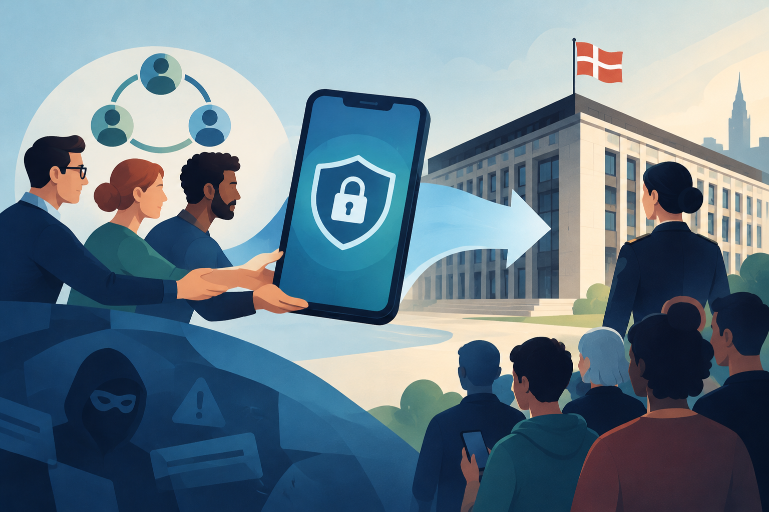 AI-genereret redaktionel illustration til artiklen: Myndighed overtager danskernes app mod digital svindel i januar