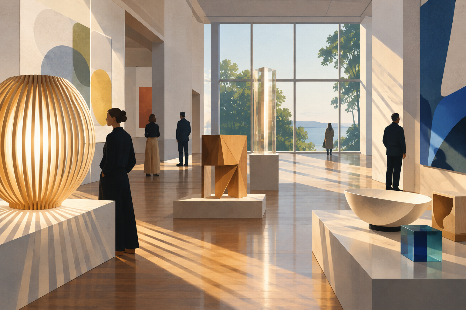AI-genereret redaktionel illustration til artiklen: 40 designere undersøger lys og form på Ordrupgaard
