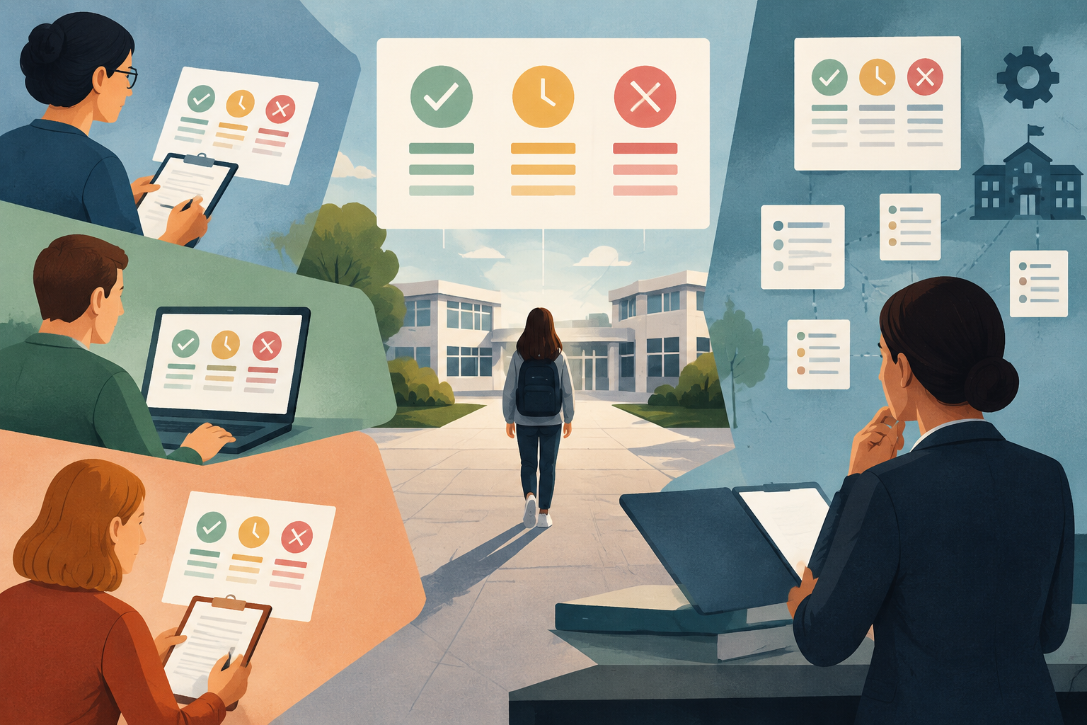 AI-genereret redaktionel illustration til artiklen: Undersøgelse viser forskellig registrering af skolefravær