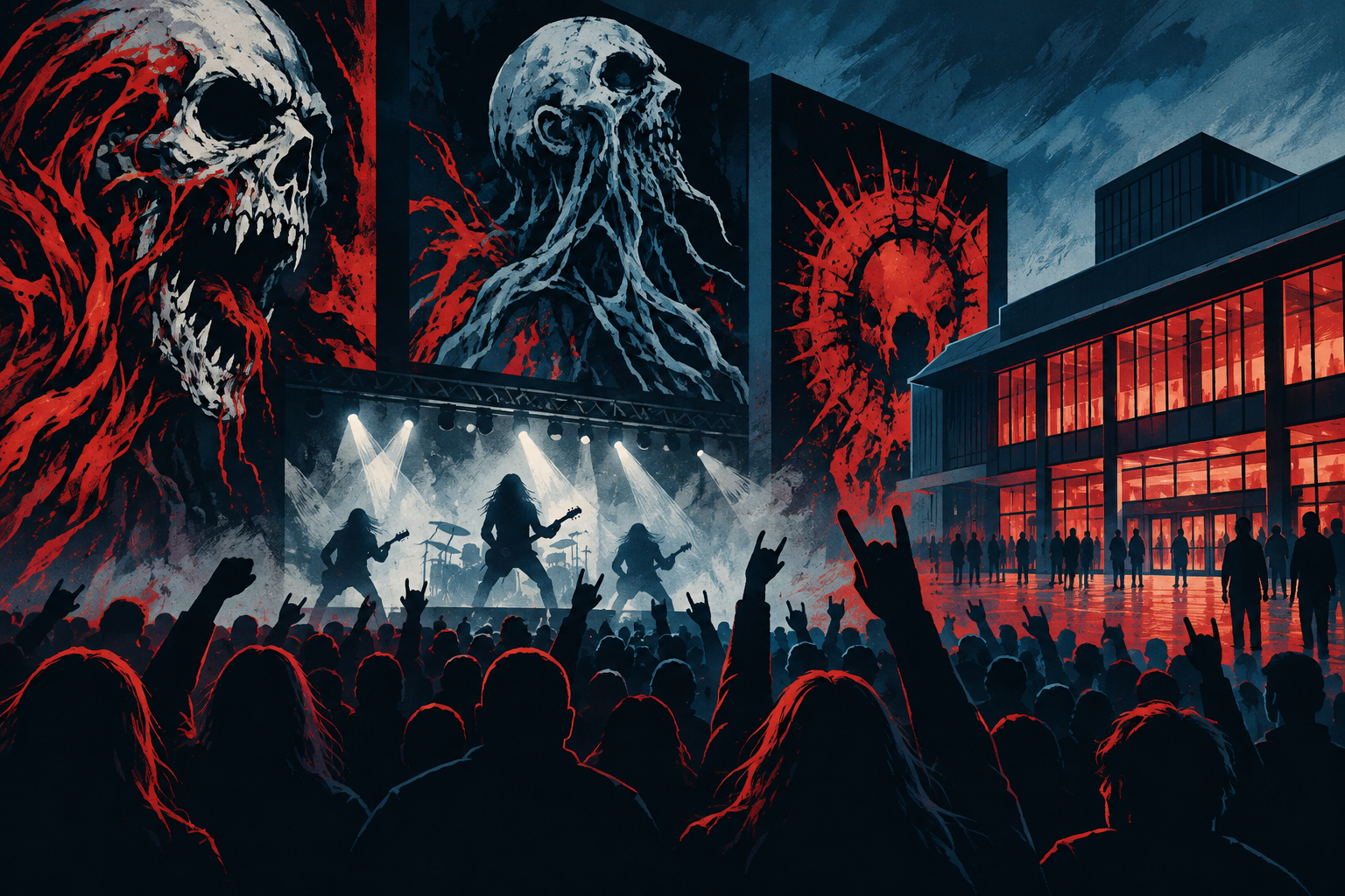 AI-genereret redaktionel illustration til artiklen: Odense Metalfest havde Benighted og Grand Cadaver på programmet 24. oktober