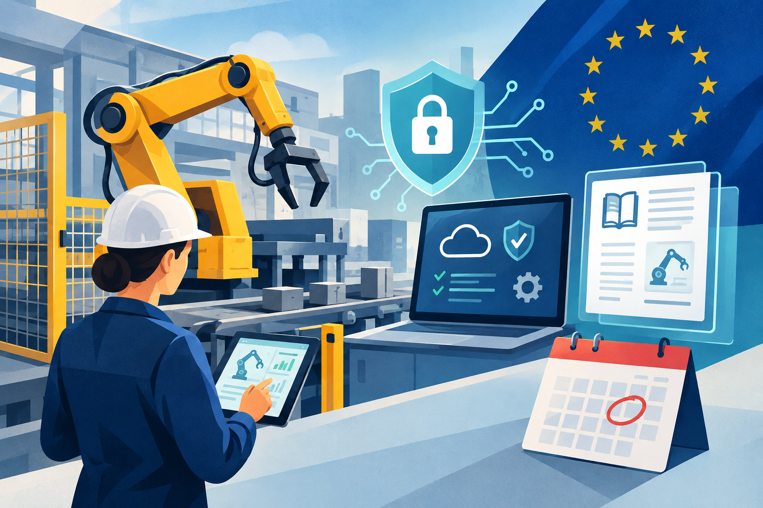 AI-genereret redaktionel illustration til artiklen: Nye maskinregler rammer danske virksomheder fra januar: Her er ændringerne
