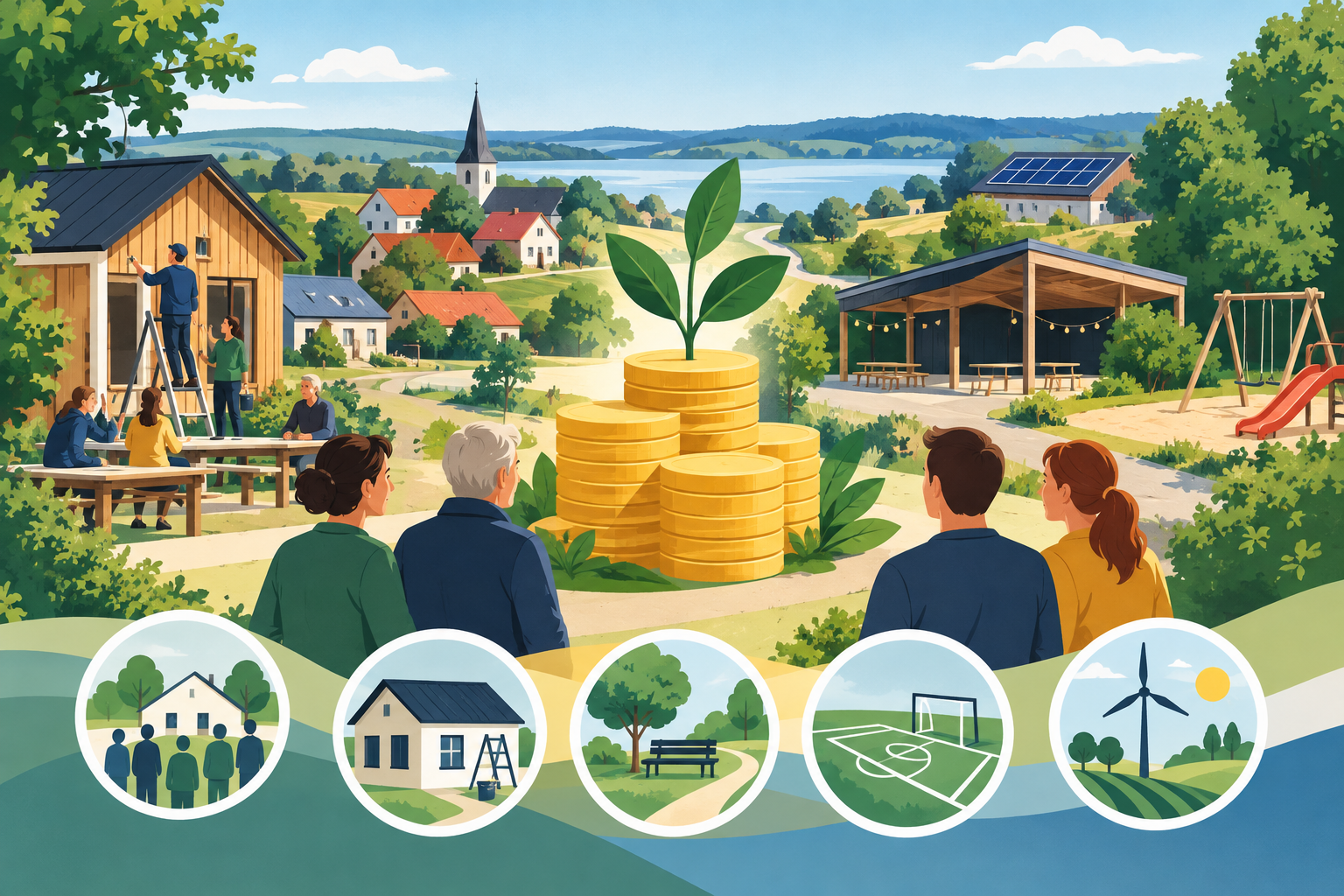 AI-genereret redaktionel illustration til artiklen: Viborg Kommune bevilger næsten 3 millioner kroner til 22 landsbyprojekter