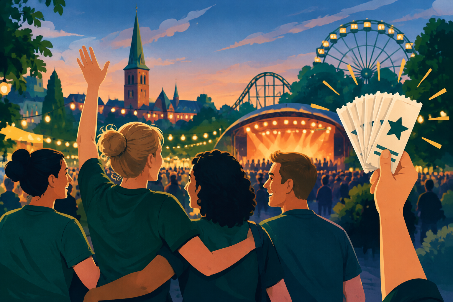 AI-genereret redaktionel illustration til artiklen: Aarhus inviterer frivillige til fest: 10.000 gratis billetter