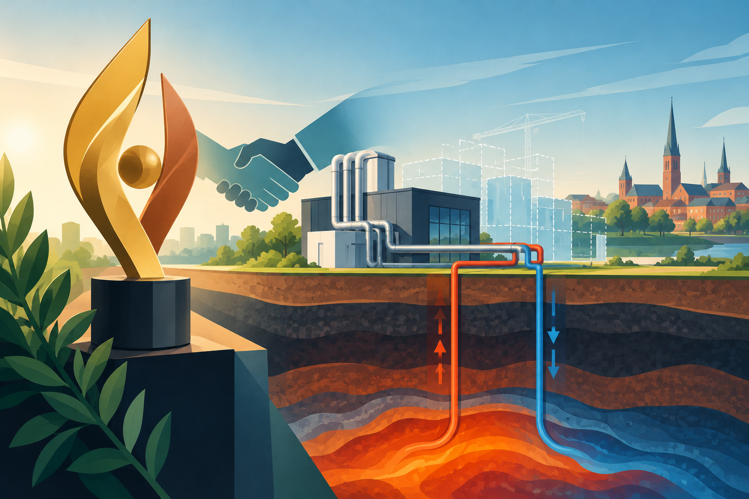 AI-genereret redaktionel illustration til artiklen: Kredsløb vinder Fjernvarmeprisen for geotermi i Aarhus