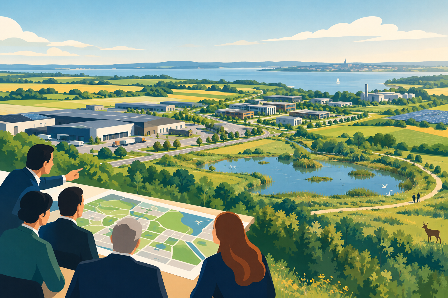 AI-genereret redaktionel illustration til artiklen: Aabenraa vedtager ny plan for Kassø med plads til erhverv og natur