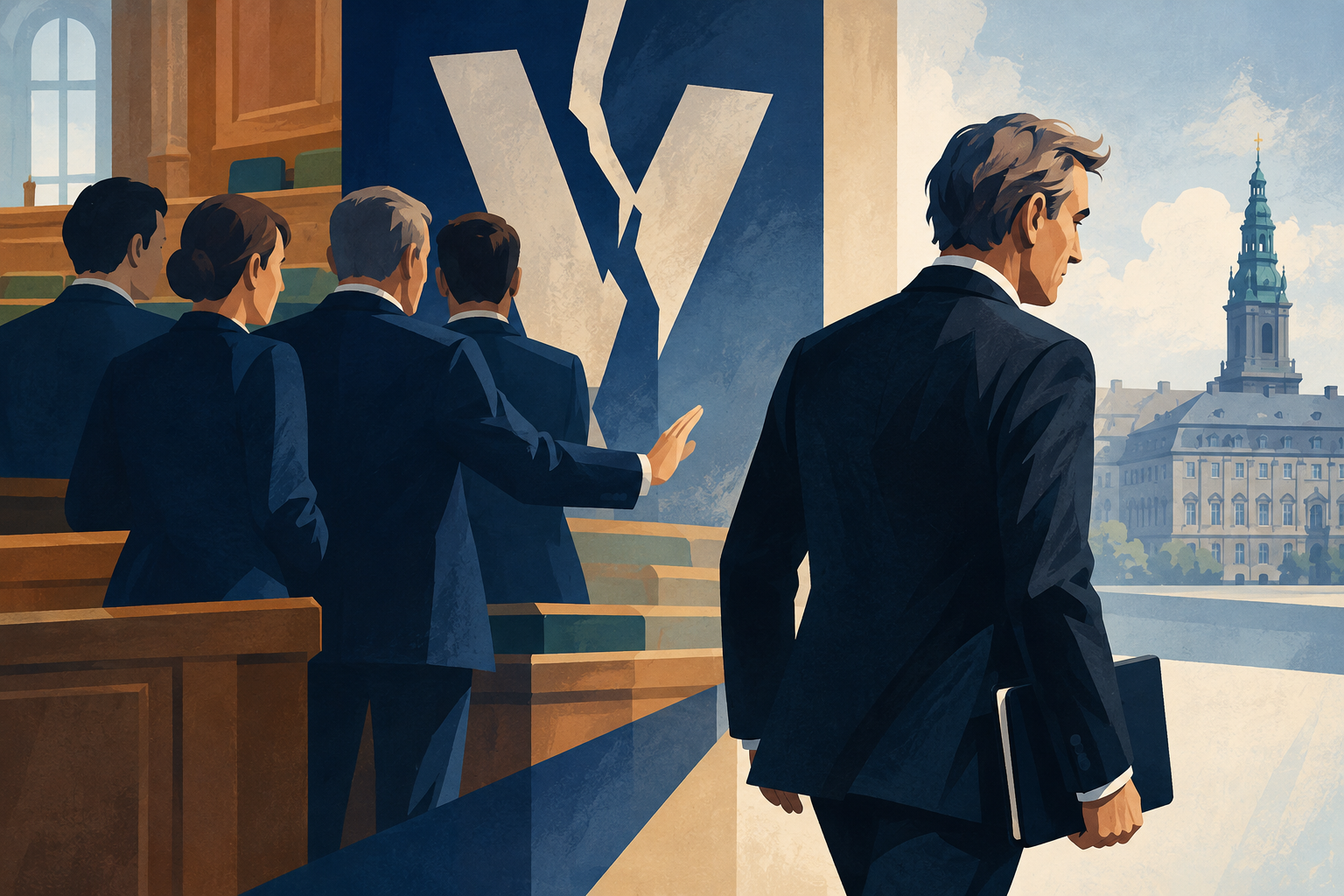 AI-genereret redaktionel illustration til artiklen: Preben Bang Henriksen ekskluderet fra Venstre efter uenighed om partilinje