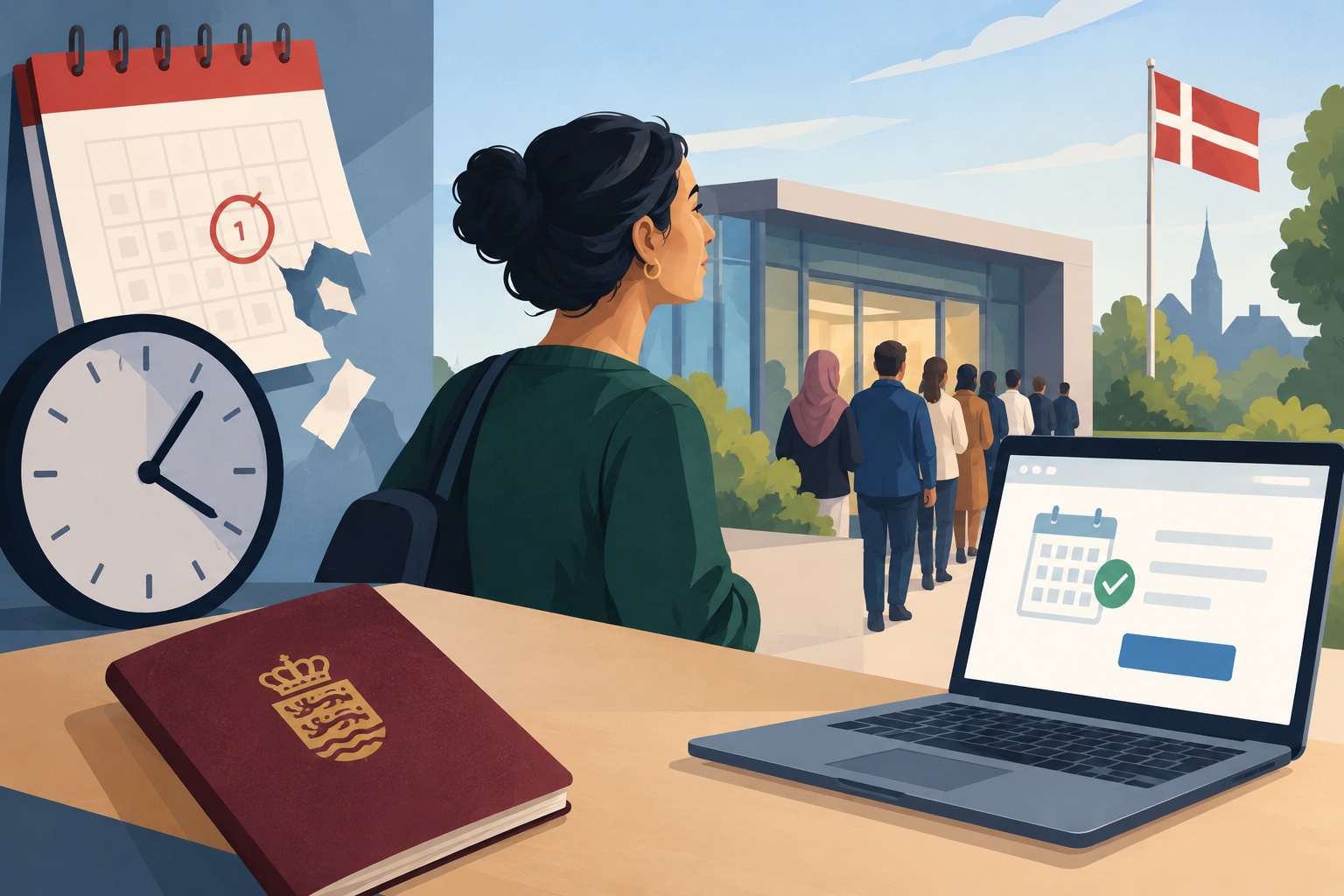 AI-genereret redaktionel illustration til artiklen: Frist udløbet til indfødsrets- og medborgerskabsprøven: Mulighed for at søge om sen tilmelding